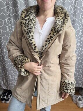 St.John's Bay Beige Genuine Leather Suede Hooded Coat